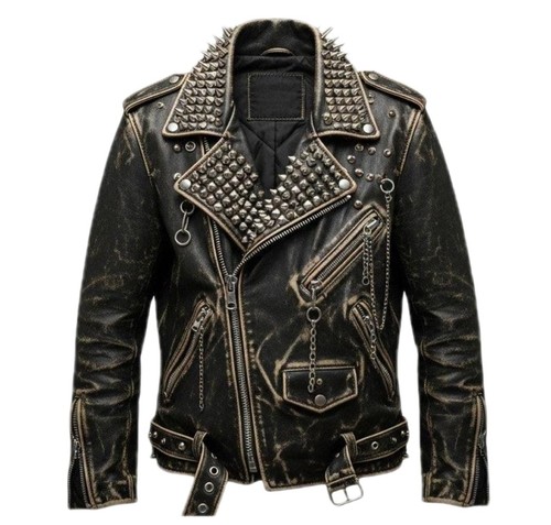 Men genuine leather - leather, spiked