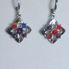 Pretty, Dainty Colourful Crystals & Silver Plated Square Leverback Earrings: UK