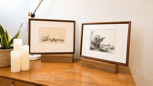 Pair vintage signed etchings - pair,