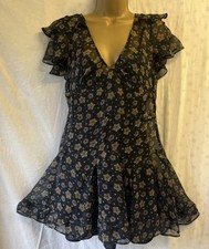 Kate Moss Topshop Black Star Chiffon Size 12 Ruffle Flare V Short Mini Y2K Dress