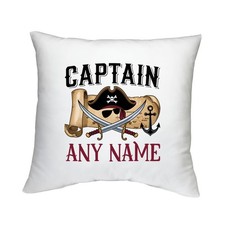 Personalised Captain Any Name Pirate Hat Patch Cushion Home Gift 40 x 40cm