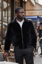 Barabas Men's Fur Solid Color Warm Winter Bomber Jacket 4BH89