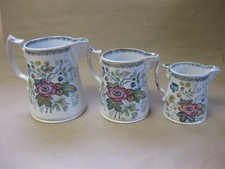 Set of 3 Antique Graduated Jugs ~ Cork, Edge & Malkin Peru Pattern ~ Bird Head