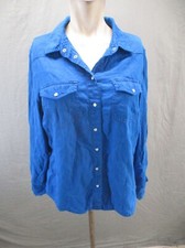 TOPSHOP Size 10 Womens Blue 100% Cotton Long Sleeve Button Up Denim Shirt 544