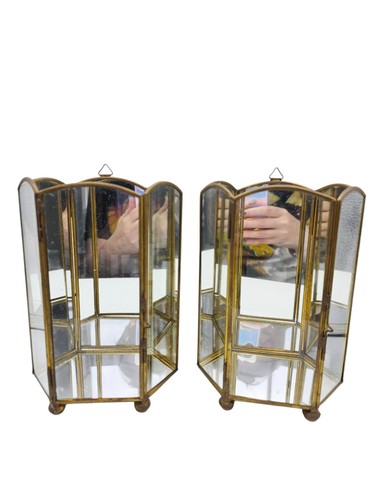 Vintage brass glass curio - vintage, &