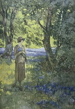 Framed Print of Bluebell Woods-Art Deco-Spring Landscape-FREE UK POSTAGE