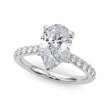 Platinum Pear Shape Lab Grown Diamond Hidden Halo Engagement Ring DE/VS 2.50Ct