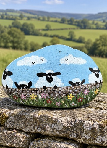 Hand painted sheep - hand, pebble