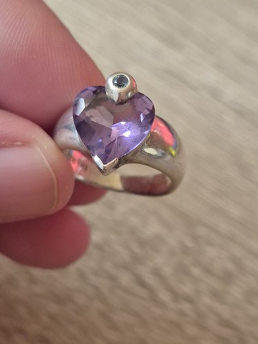 Sterling silver heart amethyst - silver,