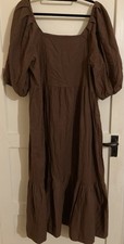 Primark BNWT Maxi Dress Linen Blend Size 18 Brand New Brown Puff Sleeve