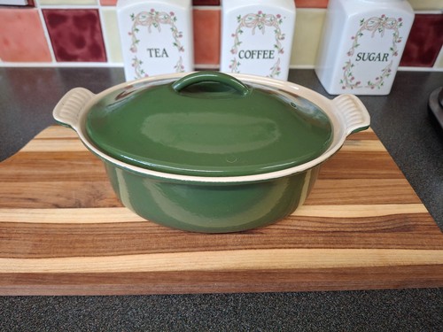Vintage green cast iron oval - vintage,