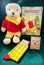 RUPERT  BEAR scarf lapel pin badge  or  buy a pair Ruperts yellow checker socks