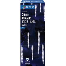Premier Decorations 24 Chaser Icicle LED Lights - White 72 Leds