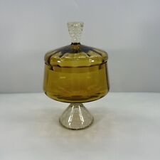 Amber Apothecary Candy Jar Dish Footed Stemmed Lid Controlled Bubble Vintage 