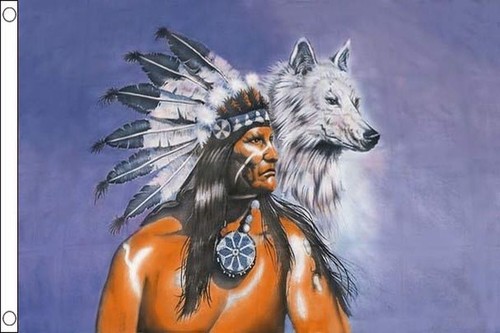 Indian with wolf flag - indian, 5'