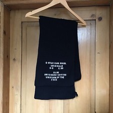 G-Star Long Black Winter Scarf, woven w/ white detailing at one end