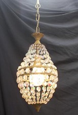 VINTAGE FRENCH TENT AND BAG CHANDELIER  SMALL BRASS & GLASS CEILING LIGHT (MC18)