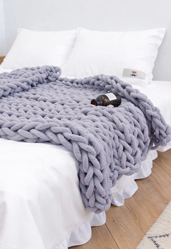 Grey knit throw blanket - knit,