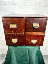 Vintage Wooden Table Desk Top Filing Cabinet 4 Drawers Card Index Library