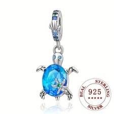 Blue Zircon Starfish and Turtle S925 Sterling Silver Bead Charm for Women