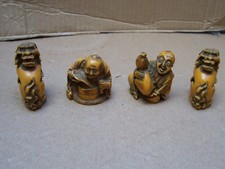 Four Chinese Miniature Figures Fu Dog And Monk, Netsuke Collectables. Charms