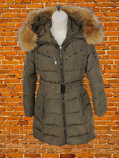 ATTENTIF GREEN COAT SIZE UK 8 RACOON FUR HOOD WOMENS PADDED PUFFER PARKA JACKET