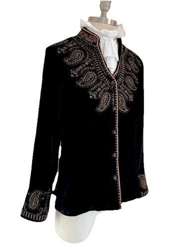 Black velvet embroided jacket - black,