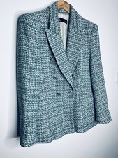 Zara Women's Blazer Double Breasted Large Blue Green Woven
