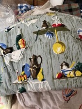 Amazing Deadstock Novelty Print Barkcloth Fabric 1950's 1960's Eames Era Retro