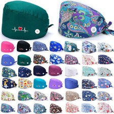 Surgical Scrub Caps Doctor Nurse Cotton Bouffant Adjustable Head Cover Print Hat