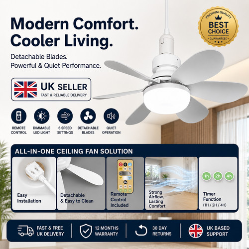 Led ceiling fan - light, e27