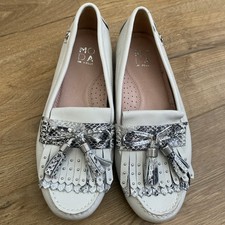 Slip On Womens Loafers Flat Padded Sole Comfortable Tassles Beige Silver