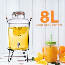 8L Glass Vintage Beverage Drinks Dispenser on Metal Stand Cocktail Jar with Tap