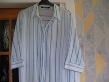 Ladies Cheese Cloth Blouse Plus Size 26 White & Turquoise Stripe Evans