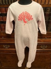 Pale Pink Peacock Design Velour Carrement Beau Babygrow Sleepsuit - 18m - New