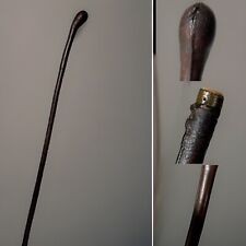Antique Smart Brown Leather Covered Flexible Bamboo Walking Cane Stick