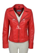 LUST Ladies Leather Jacket Red Biker Style Tops Genuine Leather Slim Fit Jacket