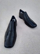 B L MENS Sz UK 9 D BLACK LEATHER SMART SLIP ON SQUARE TOE EVERY DAY SHOES