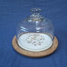 Nipple Glass Dome with ceramic and wood base Vintage Cheese Dome and plate 6"