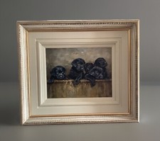 Philip S Childs (Irish Artist 1964) Oil Painting On Canvas: Black Labrador Pups