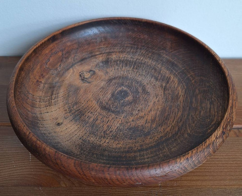 Vintage turned oak wooden - oak, bowl