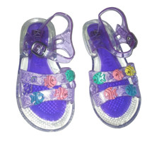 Girls Size 8 UK Sandals Purple Fishy Jellybeans Beach Sand Shoes Buckle Fasten