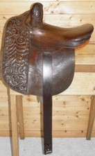 Georgian Brown English Leather Pony Side Saddle - Embossed Floral Detailing