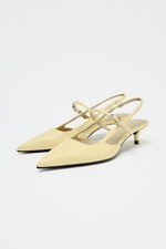 Zara light butter yellow leather slingbacks shoes sandals kitten heel Size 5 38 
