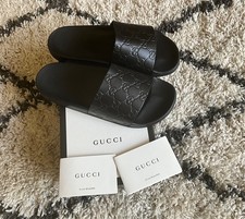 GUCCI signature GG black leather Slides Size EU 39 uk 6 worn once inside