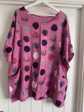LAGENLOOK COTTON PINK MULTI SPOT TOP WITH POCKETS ONE SIZE 18 20 22