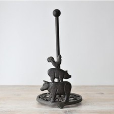 Rustic Vintage Style Cast Iron Animal Stack Toilet Paper Kitchen Towel Holder