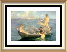 90+y Old Lithograph Print Henry Scott Tuke AUGUST BLUE Queer Art Homosexual Gay
