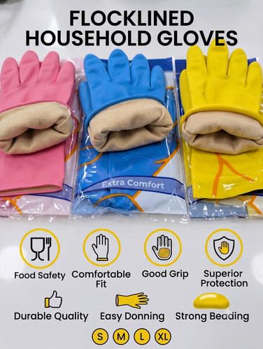 Flocklined household gloves - flocklined,