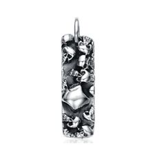 Mens Heavy 925 Sterling Silver Skull Dog Tag Pendant Gothic Design Handmade UK